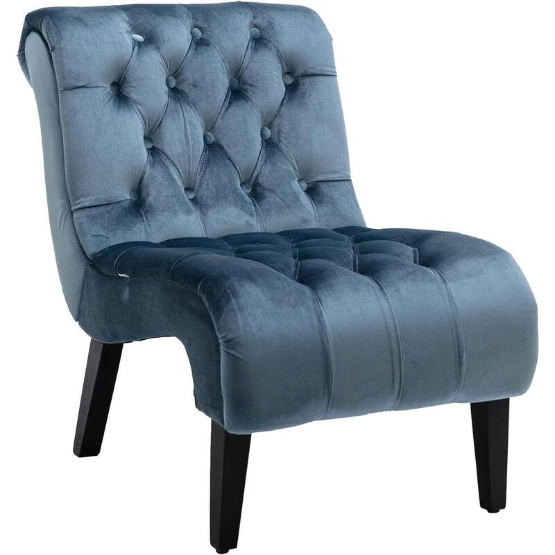 Roomfitters Velvet Armless Accent Chair, Upholstered Button Leisure Chair with Wood Legs for Living Room