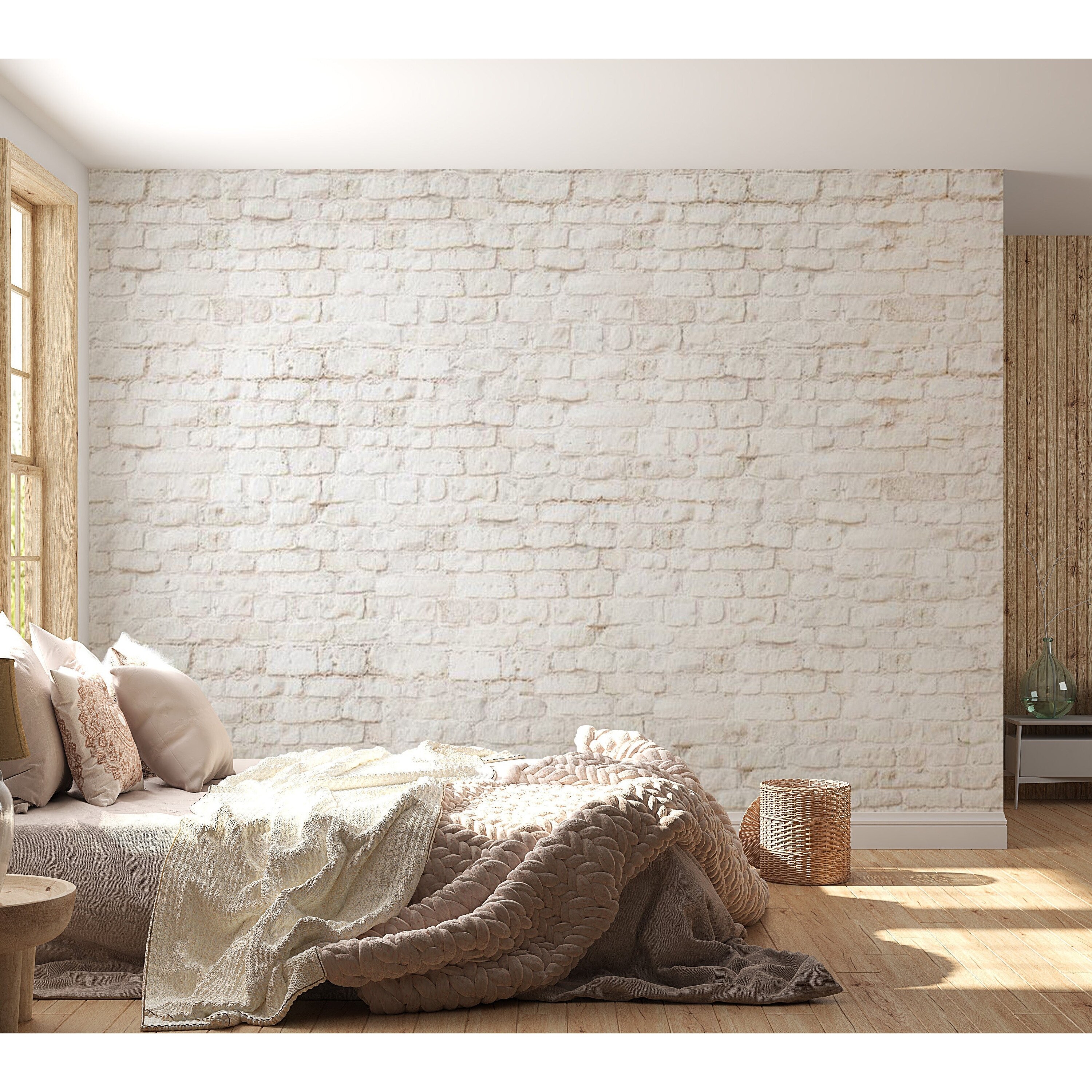 white brick wallpaper bedroom