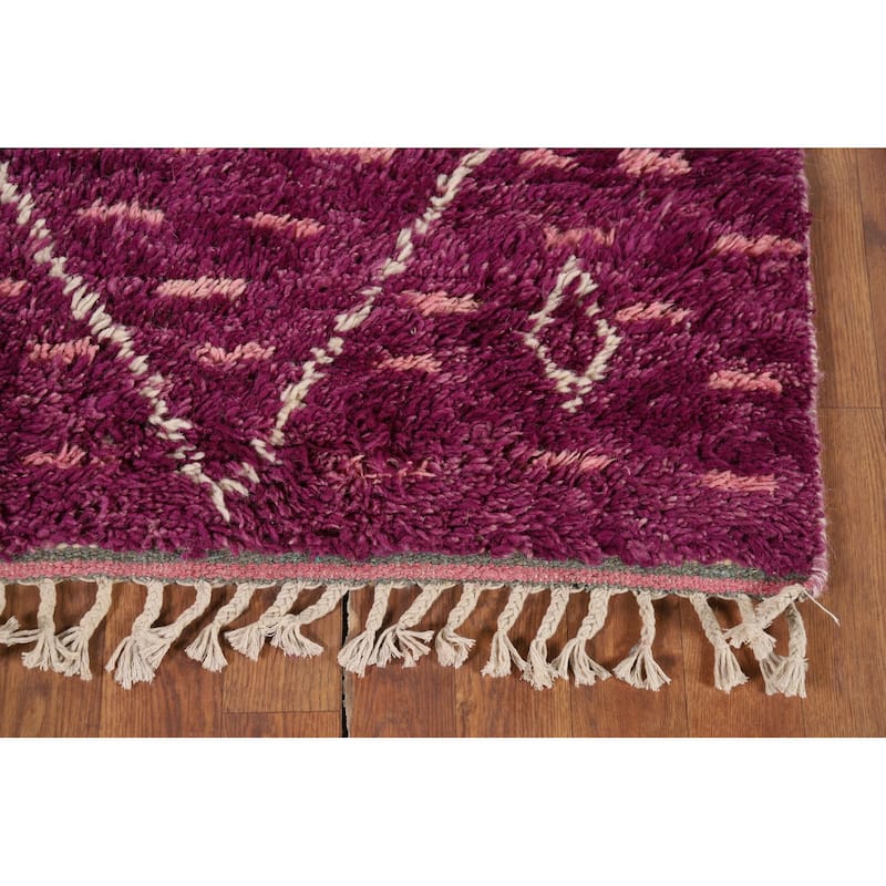 Purple Plush Moroccan Oriental Accent Rug Hand-Knotted Wool Carpet - 2'11" x 5'5"