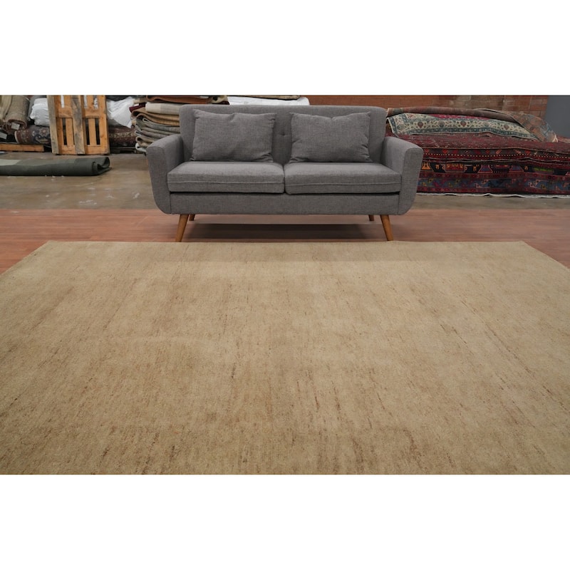 Hand Knotted Oriental 100% Wool Carpet Modern Solid Brown Gabbeh Area Rug - 9' 11'' X 8' 5''