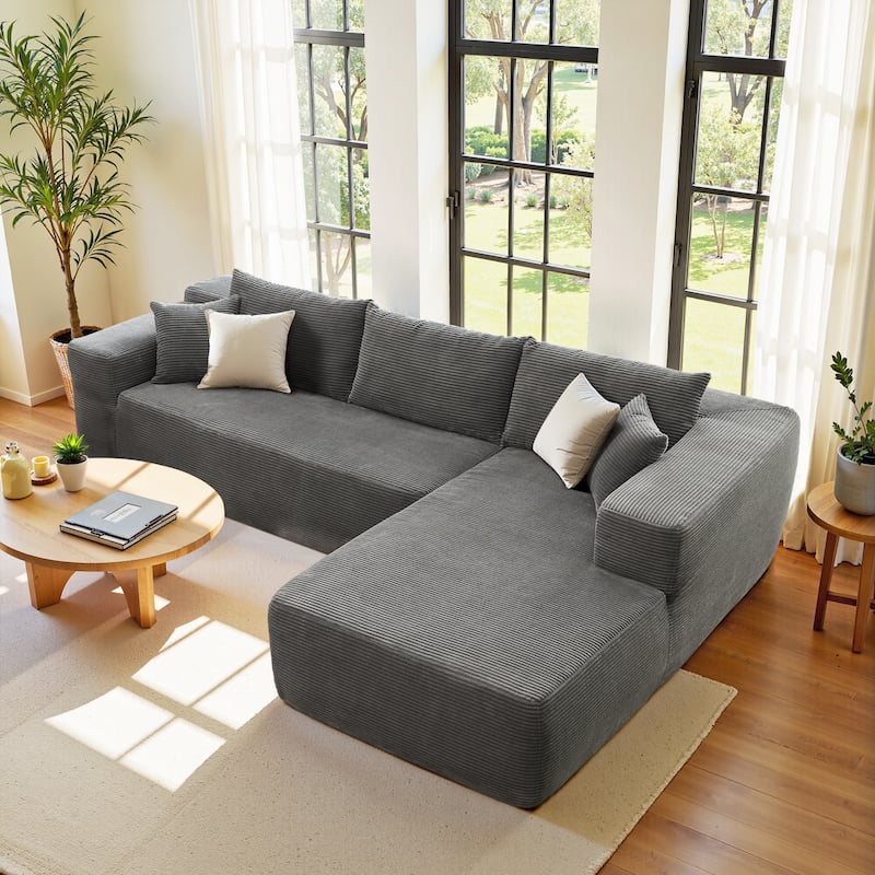 HOOOWOOO Modern Minimalist Style Sectional Couch Modular Corduroy Sofa for Living Room - Grey
