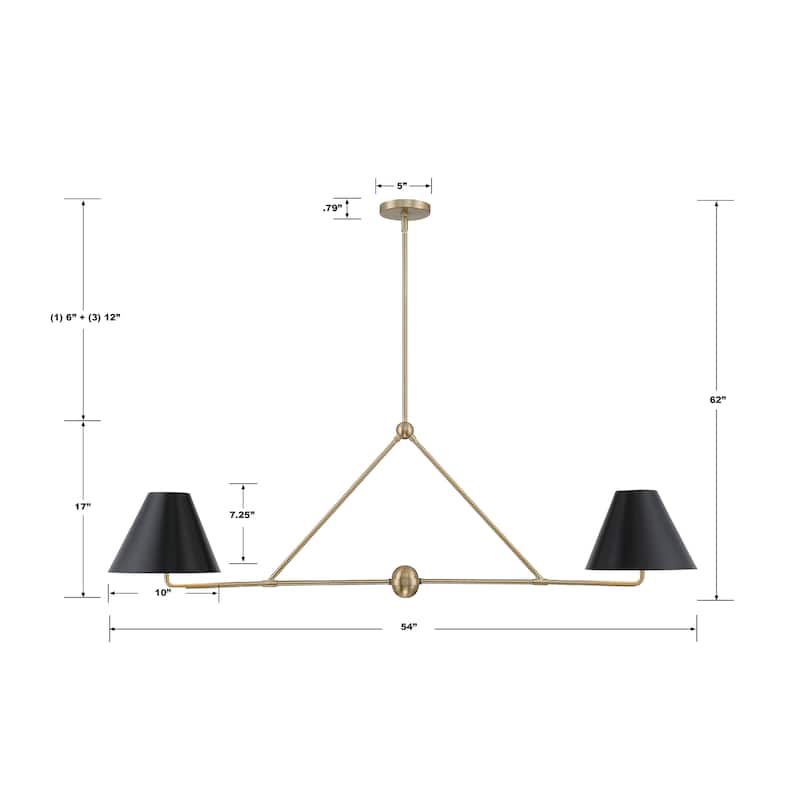 Xavier 4 Light Vibrant Gold Chandelier - 54"W x 17"H x 10"D