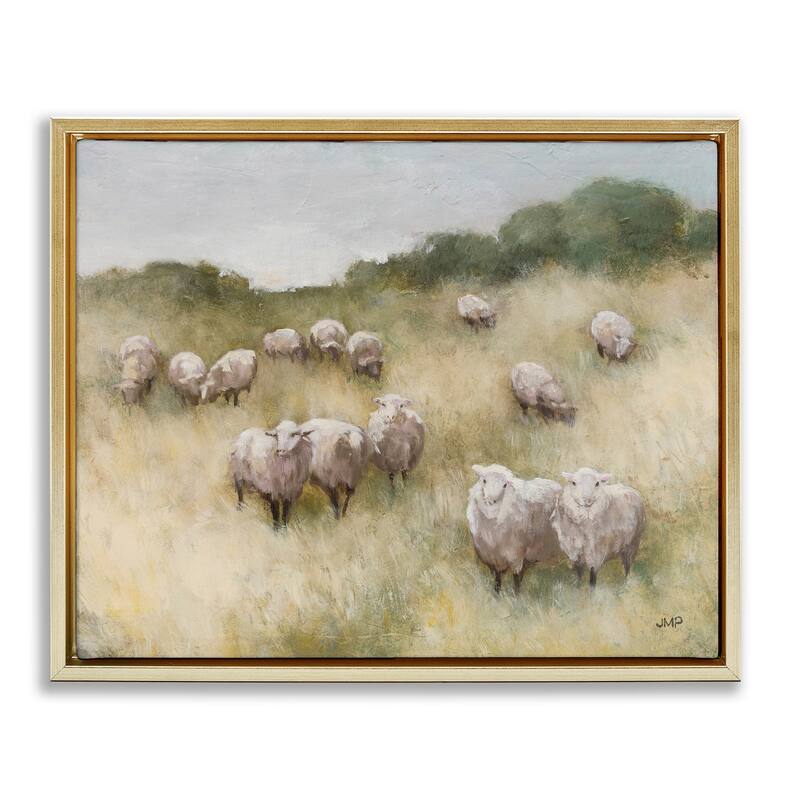 Stupell Sheep Herd Rural Grassland Framed Floater Canvas Wall Art Design by Julia Purinton
