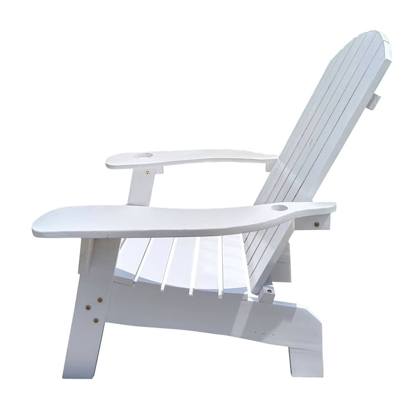 White 33.46" Arm Chair with Wood Frame and Umbrella Hole