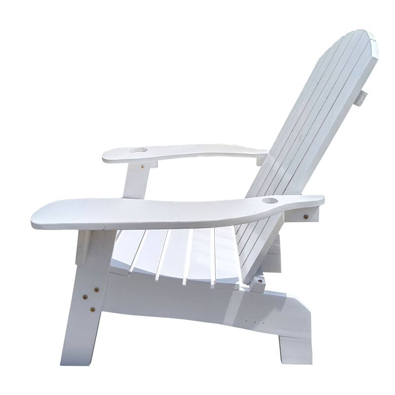 White Modern 33.46" Arm Chair with Solid Wood Frame and Umbrella Hole in Outside