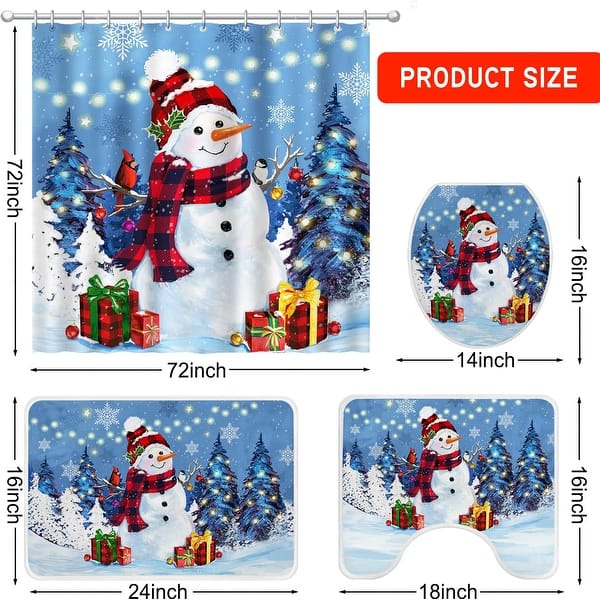 Ensemble Salle De Bain Noël – Rideau De Douche + Tapis – Chalet Bonhomme De Neige – St. Nicholas Square