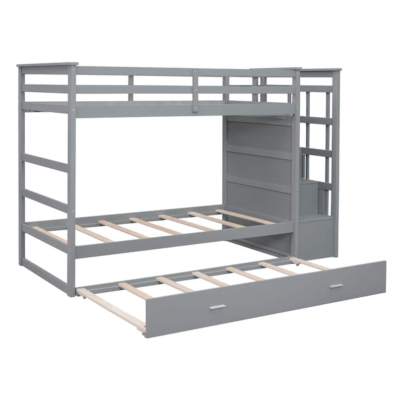 Twin Over Twin Bunk Bed with Trundle and Staircase,Espresso(OLD SKU:LT000068AAP) - N/A