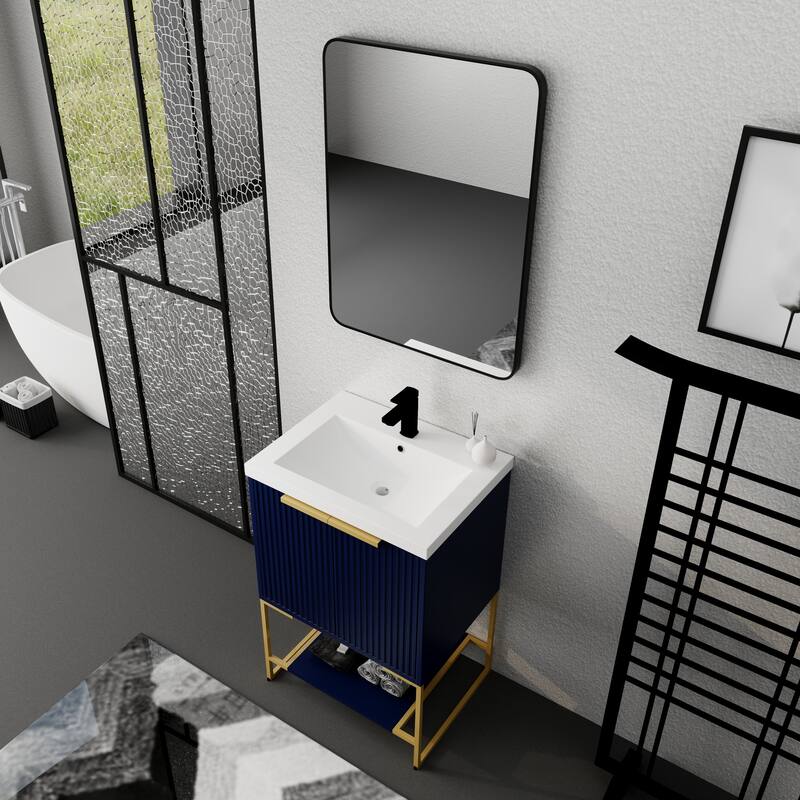 24 inch Plywood Freestanding Bathroom Vanity Set with Integrated Resin Sink