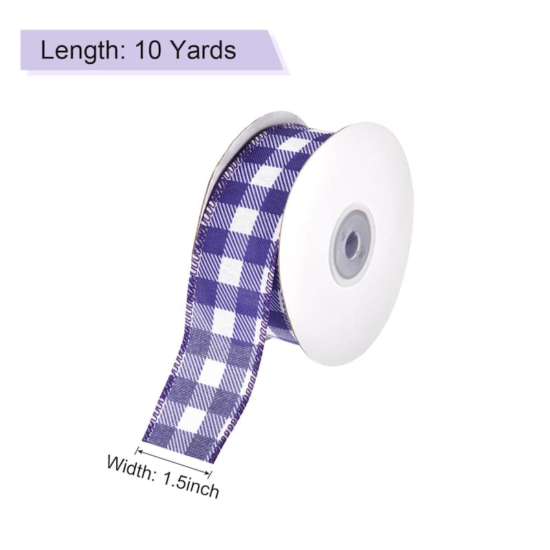 Plaid Check Ribbon, Wired Edge Gingham Ribbon for Gift Wrapping, Christmas Decoration - Dark Blue - 1.5 Inch x 10 Yards