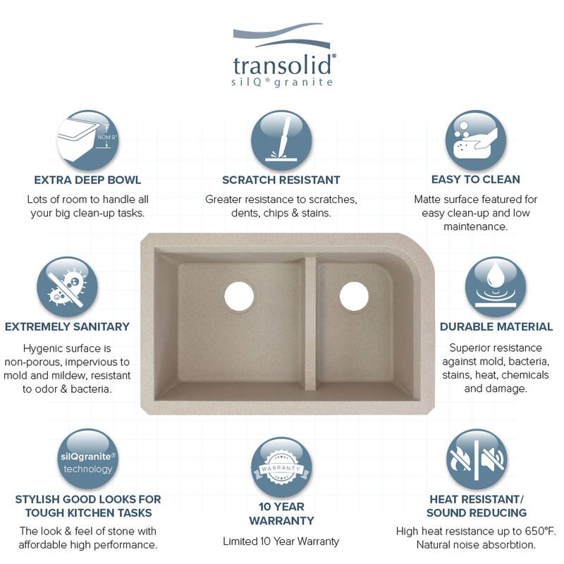 Transolid K-RUDJ3118 Radius 31-3/4" Undermount Double Basin Granite
