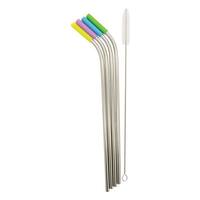 Starfrit 092847-006-0000 stainless steel reusable straws with silicone tips, 4-pack (angled)