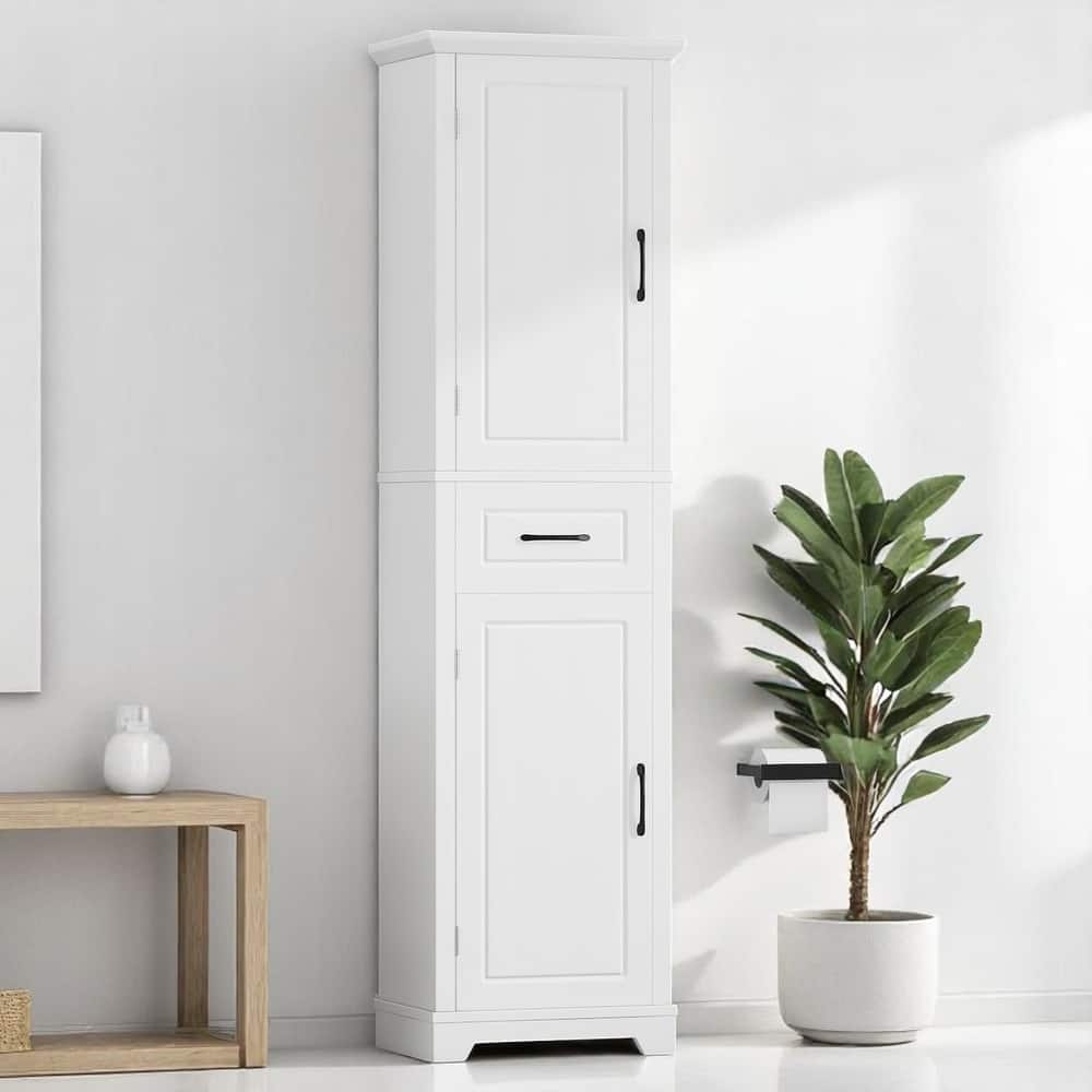 Freestanding White Bathroom Cabinet with 2 Doors, Adjustable Shelves, Drawer & Anti-Tip Kit, 72.5'' Tall