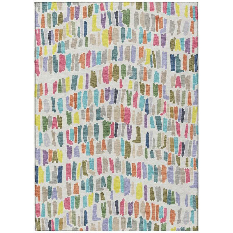 Machine Washable Indoor/ Outdoor Modern Mosaic Chantille Rug