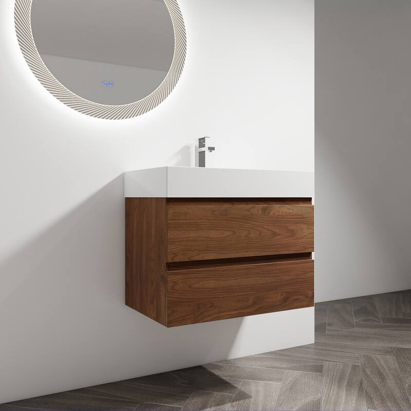 24/30/36 Single Sink Wall-Mounted Bathroom Vanity with Integrated Thick Edge Resin Sink