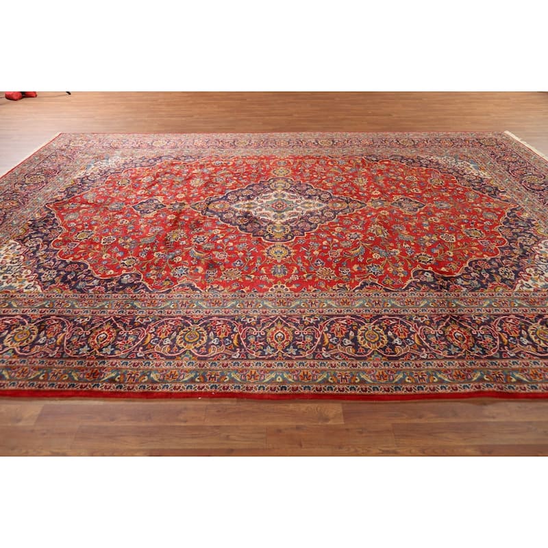 Traditional Kashan Vintage Persian Area Rug Handmade Wool Carpet - 9'8" x 13'2"