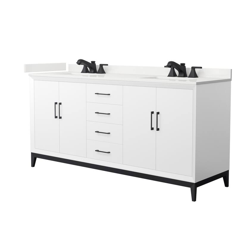 Wyndham Collection WCH818172D-QTZ-US3MXX Amici 72" Free Standing - White / White Quartz Top / Matte Black Hardware