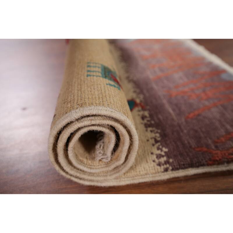 Animals Design Ziegler Foyer Rug Handmade Beige Wool Carpet - 2'0" x 2'11"