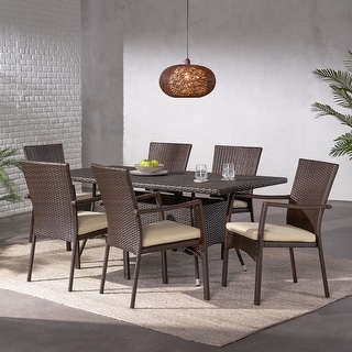 Thompson Outdoor 7-piece Wicker Dining Set with Cushions by Christopher Knight Home
