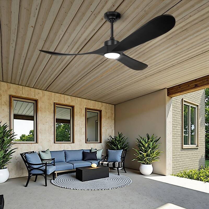 Indoor/Outdoor Ceiling Fan with Remote Control, 3-Blades Solid Wood Ceiling Fan for Bedroom Living Room