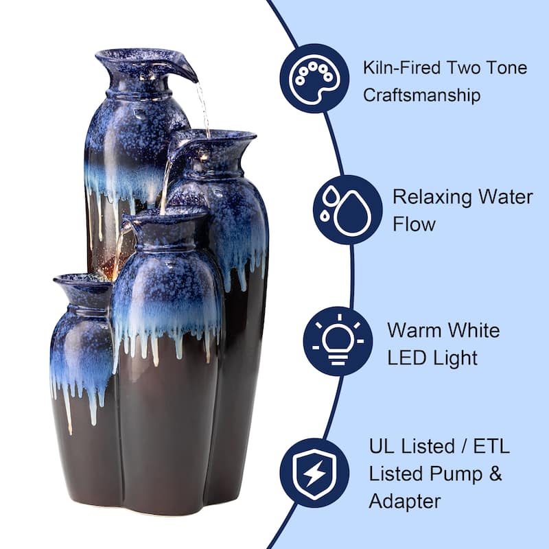 Glitzhome 27"H/35"H 3-Tier or 4-Tier Embossed Pattern LED Ceramic Pots Fountain