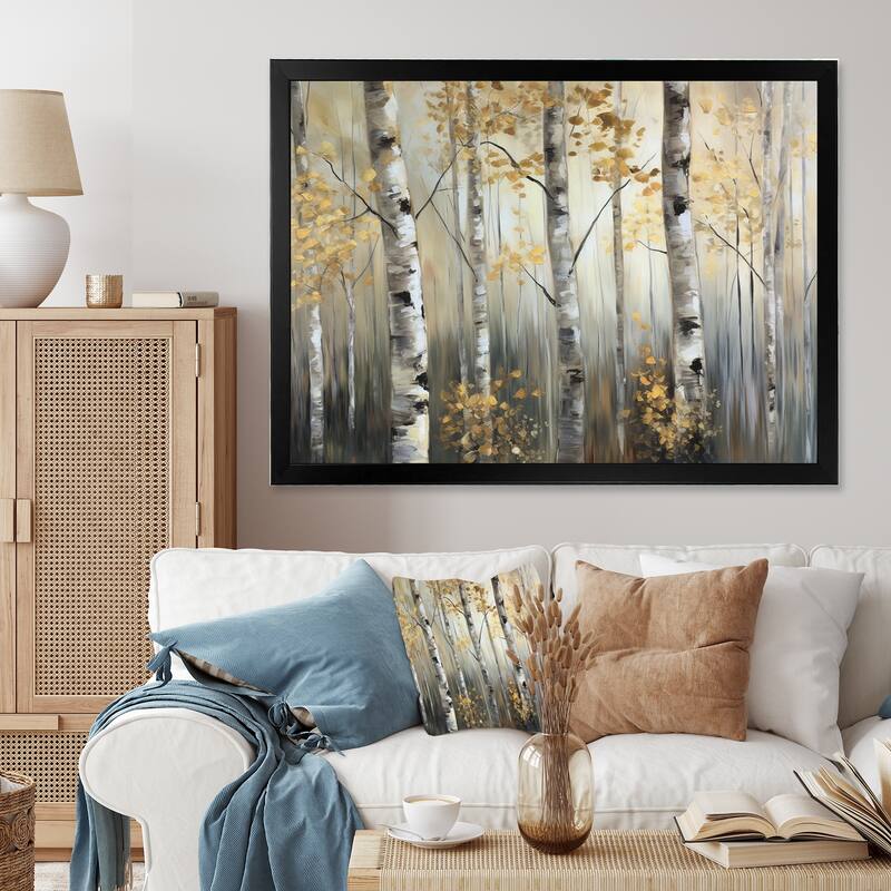 Designart "Birch Tree Forest Wonderland Ii" Tree Framed Wall Art For Living Room - 20 in. wide x 12 in. high - Black