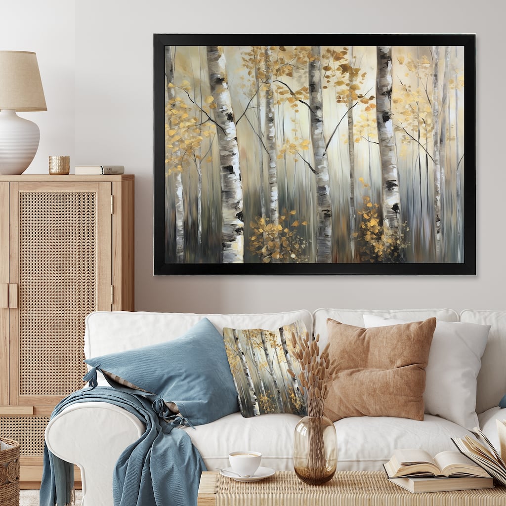 Designart "Birch Tree Forest Wonderland Ii" Tree Framed Wall Art For Living Room