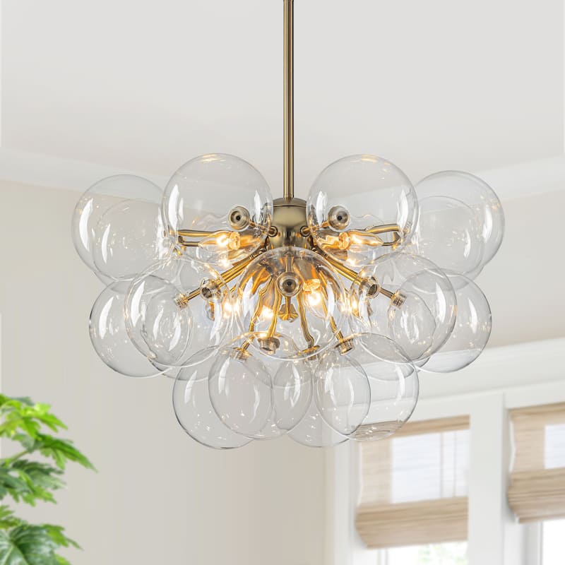 Starsky 12‑Light Linear Chandelier with Clear Glass Globes - Black or Gold Finish - Gold