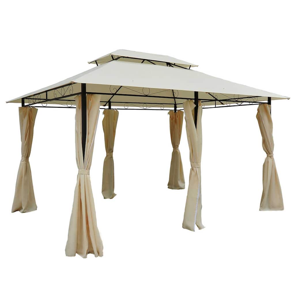 10x13 Foot Outdoor Gazebo with Curtains, Vented Roof, All-Weather Steel Frame for Garden, Lawn, Backyard, Cream White