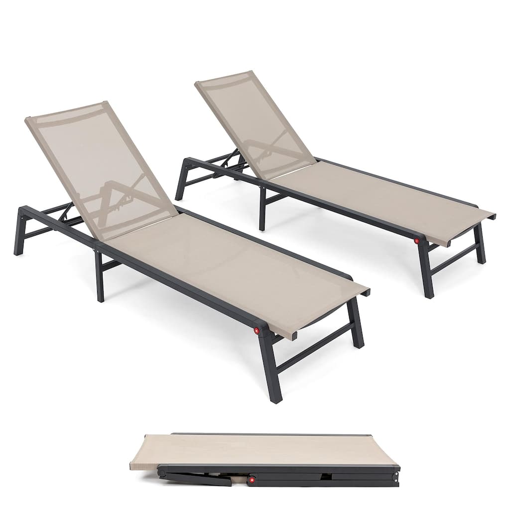 Patio Outdoor Chaise Lounge with Adjustable Backrest Set of 2