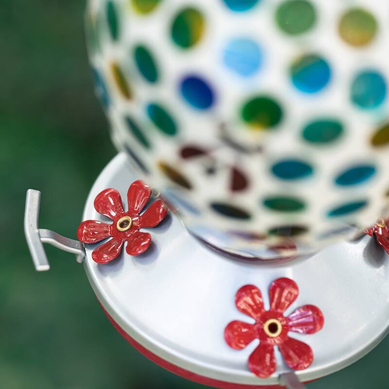 Glitzhome 8.25"H Glass Hanging Dots & Ladybugs Mosaic Birdfeeder