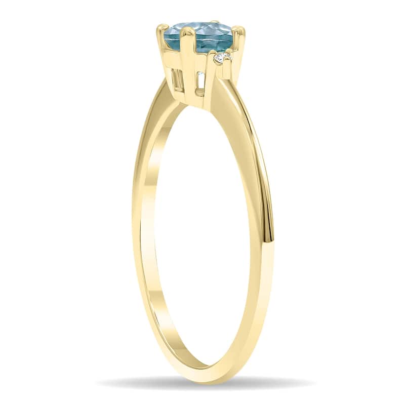 Women's Round Shaped Aquamarine and Diamond Classic Band in 10K Yellow Gold