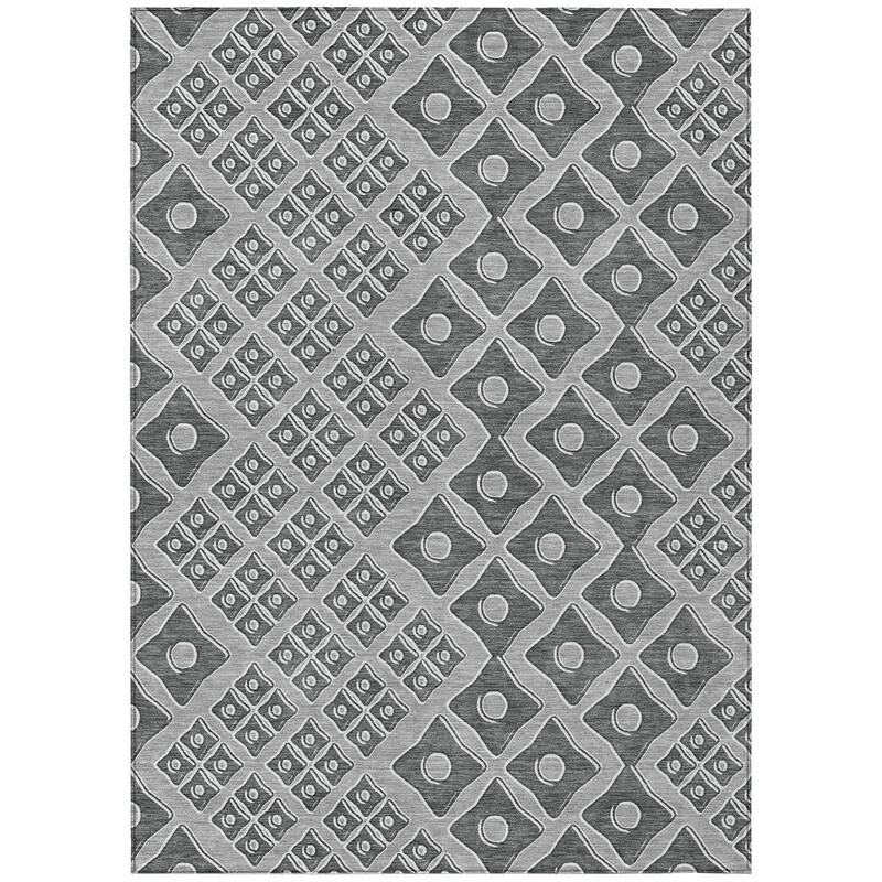 Gray And Light Gray Geometric Washable Indoor Outdoor Area Rug - 3' x 5'