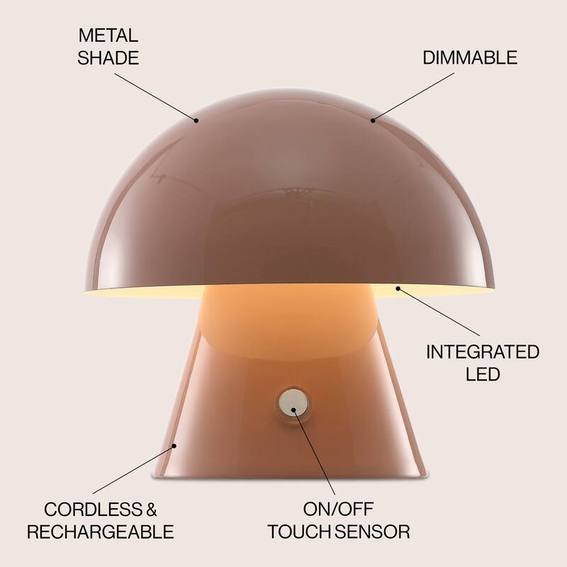 Alyson 7" Contemporary Bohemian Rechargeable/Cordless Iron Integrated LED Mushroom Table Lamp, by JONATHAN Y