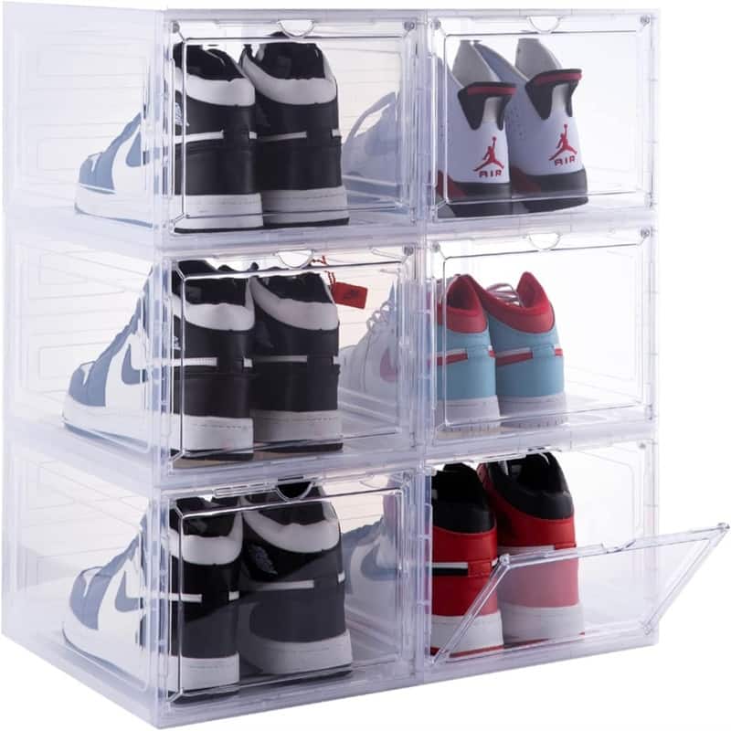6 Pack Large Drop Front Shoe Boxes with Magnetic Door - Clear White-Front door - ‎13.5"L x 10.6"W x 7.5"H