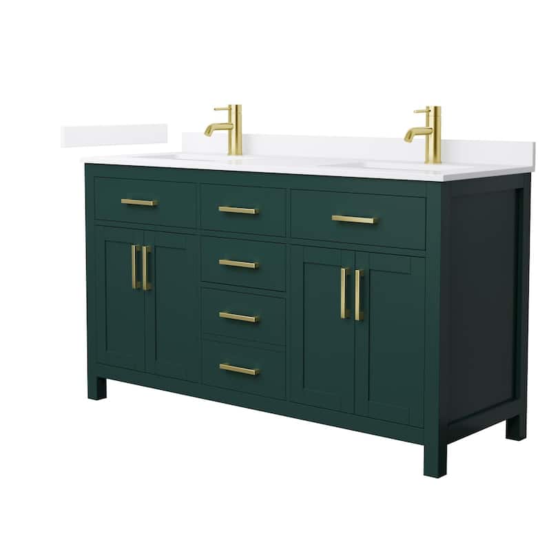 Wyndham Collection WCG2424-60D-QTZ-UNSMXX Beckett 60" Free Standing - Green / White Quartz Top / Brushed Gold Hardware