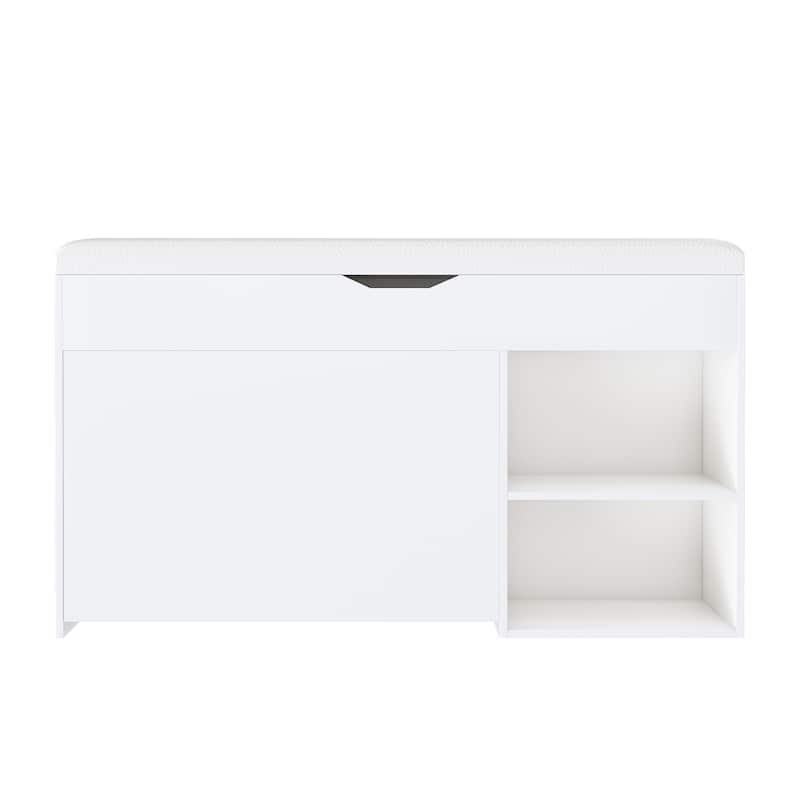Entryway Bench with Shoe Storage,Adjustable 3-Tier Flip-Up Drawers and Hidden Cabinet