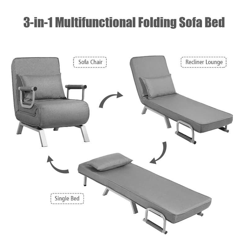 5-Position Adjustable Folding Sofa Chair Firm Full Padded Lounger Recline