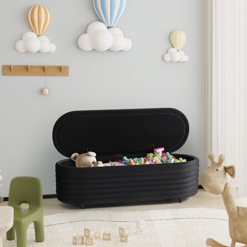 Farrah Velvet Polyester Flip Top Storage Ottoman - 54" - Black