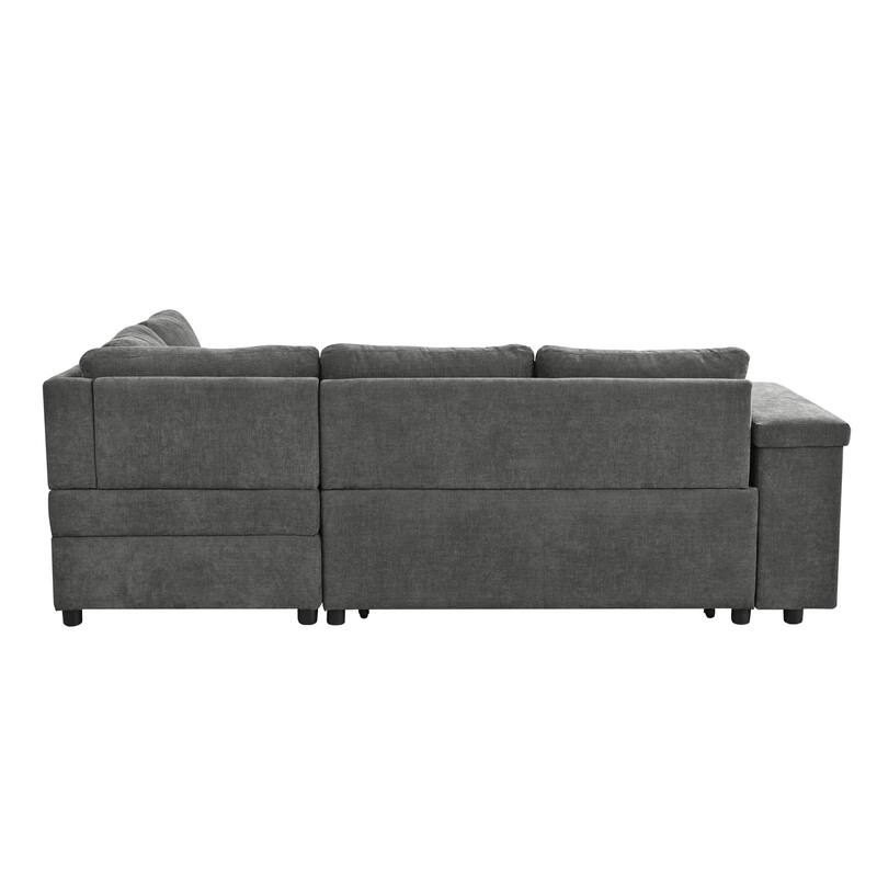 91.5" Polyester L-Shaped Sectional Sofa with Pull-Out Bed, Hidden Storage and Wide Storage Armrests