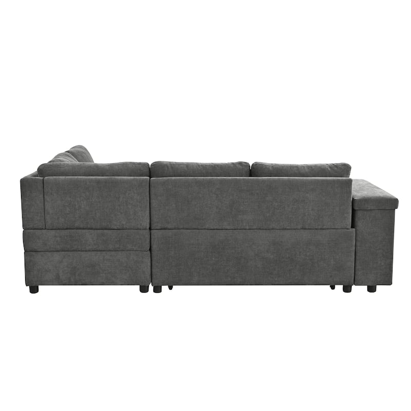 Christopher Knight Home-Miranda Convertible Polyester Sectional Sofa with Storage and Reversible Tray