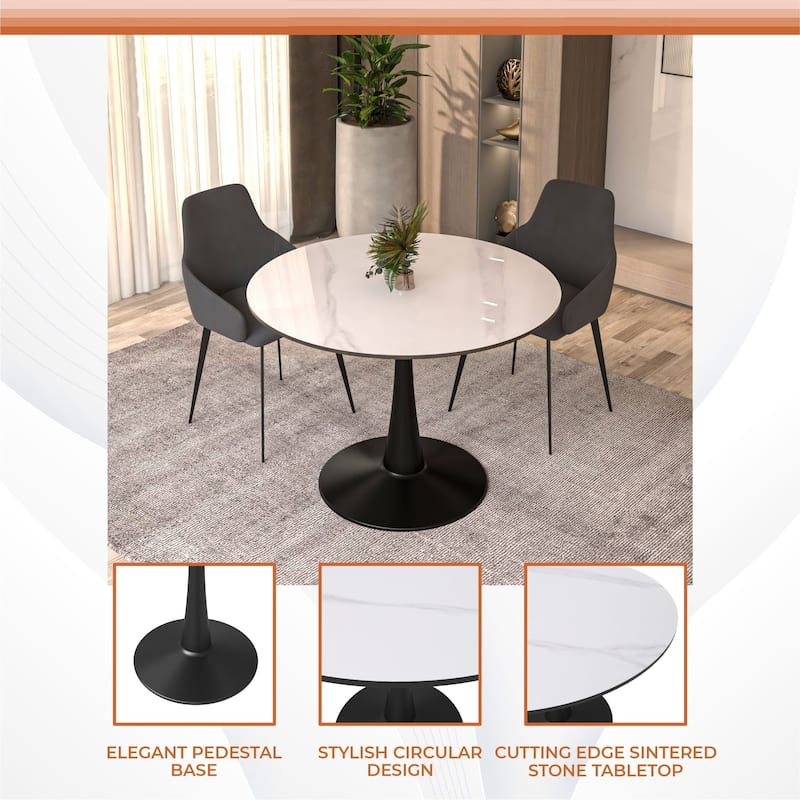 LeisureMod Round Dining Table 40" Sintered Stone Tabletop
