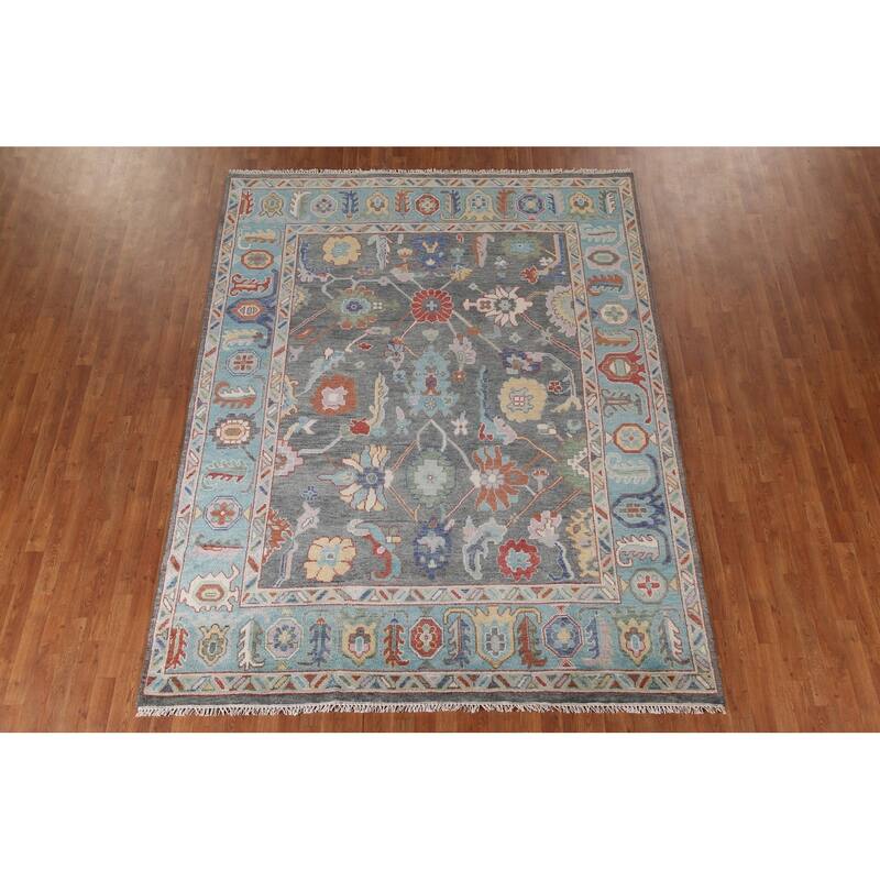 Gray Floral Oushak Oriental Area Rug Wool Carpet - 7'9"x 9'11"
