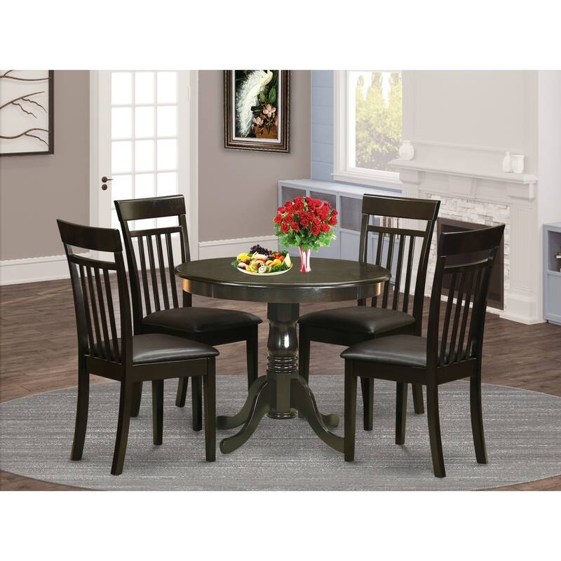 5-Piece Round Cappuccino Finish Solid Wood Top Dining table with 4-Chairs with