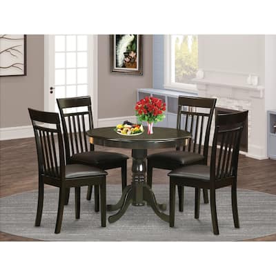 5-Piece Round Cappuccino Finish Solid Wood Top Dining table with 4-Chairs with