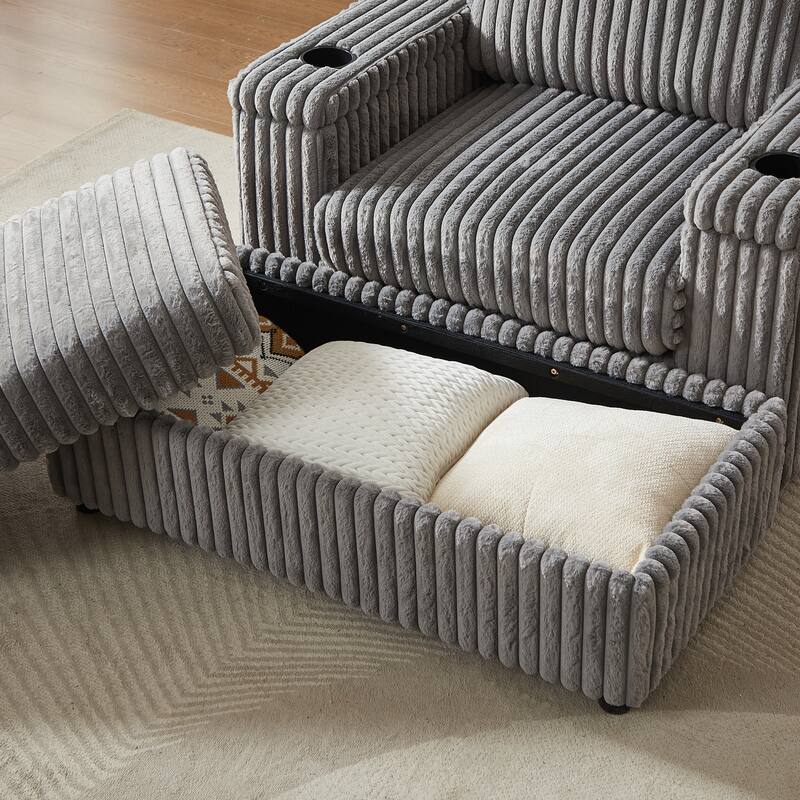 42.5-inch Corduroy single recliner with backrest pillow, cup holder design, storage footrest, comfortable sofa-deep-seated