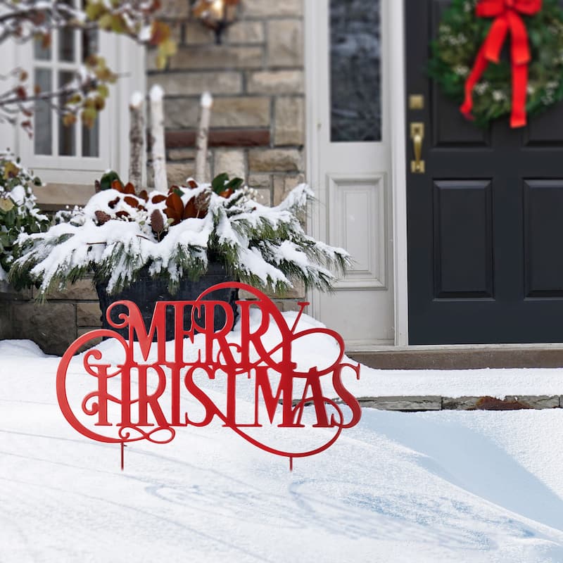 Glitzhome Metal MERRY CHRISTMAS or Cardinal JOY& NOEL with Bell Yard Stake Wall Decor