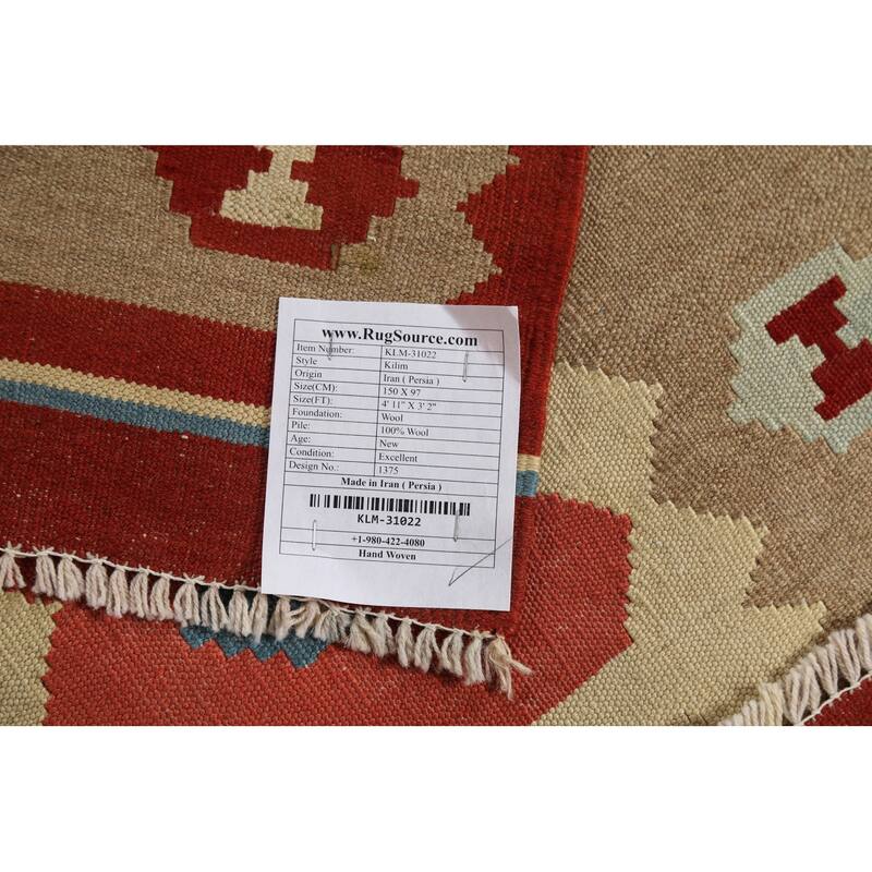 Hand-Woven Geometric Kilim Persian Accent Rug Handmade Wool Carpet - 3'2"x 4'11"