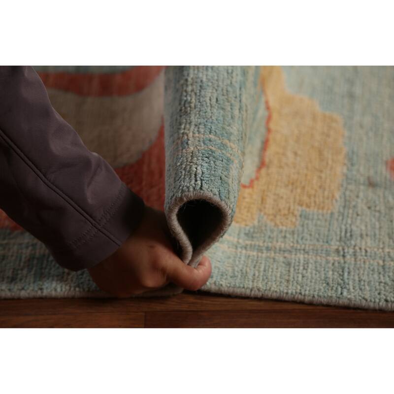 Light Blue Oushak Turkish Large Rug Handmade Vegetable Dye Wool Carpet - 10'3"x 14'0"
