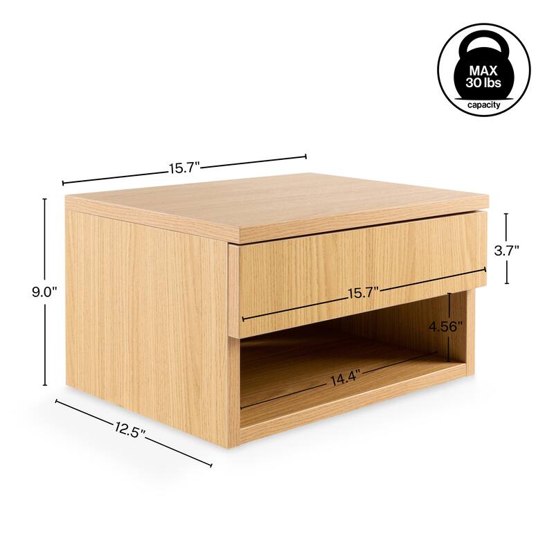 JONATHAN Y Celerie 15.71" Mid-Century Modern Floating Wall Mounted Nightstand with Soft-Close Drawer and Cable Hole