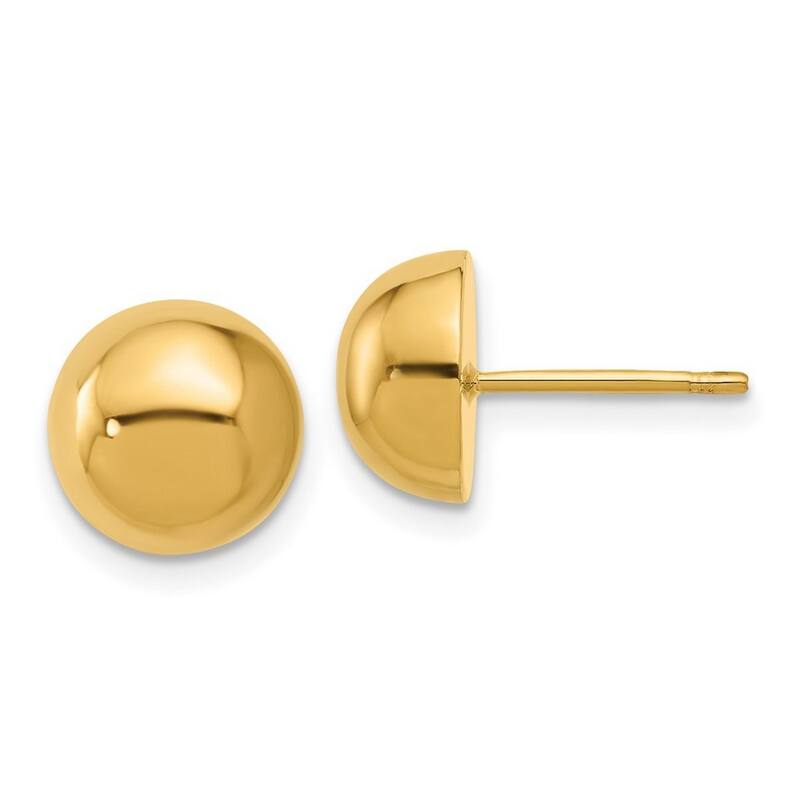 Curata 14k Yellow Gold 10mm Domed Round Button Post Earrings
